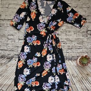 Gili Navy Floral Print Wrap Dress Size Small